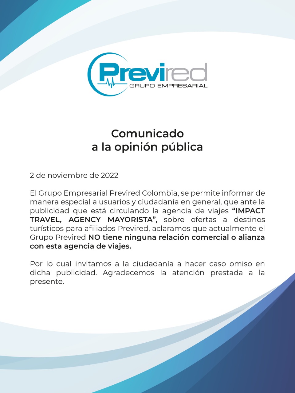 COMUNICADO A LA OPINIÓN PÚBLICA